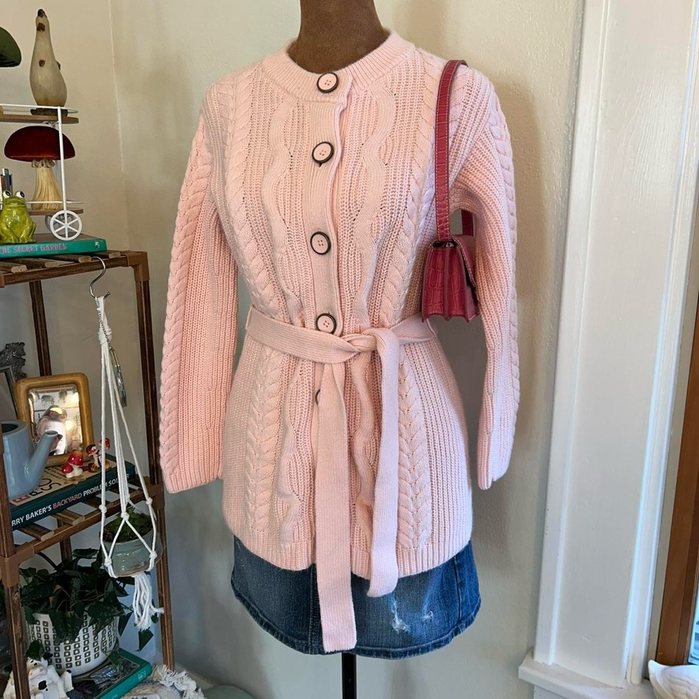 Cozy Coquette Talbots Blush Light Pink Button Cardigan Wool Blend Sweater - PS